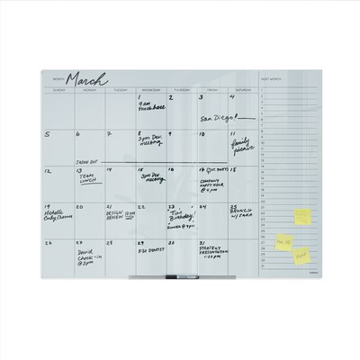 U Brands Floating Glass Dry Erase Calendar Board, Frameless, 47" x 35", White Frosted Surface (2776U00-01)