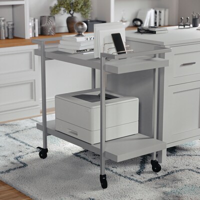 Martha Stewart Liam 2-Shelf Engineered Wood Mobile Office Storage and Printer Cart with Locking Wheels, Gray (NANJH17107GY)