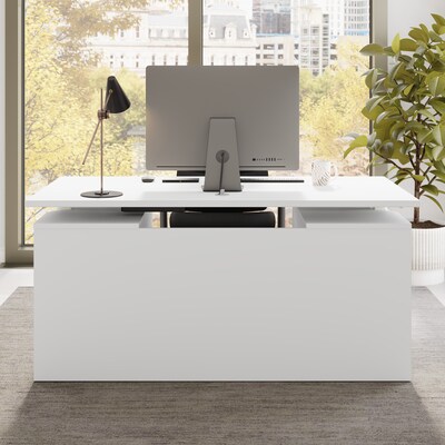 Bush Business Furniture Stratus 60"W Electric Adjustable Standing Desk with Drawers and Panel, White (SUT011WH)