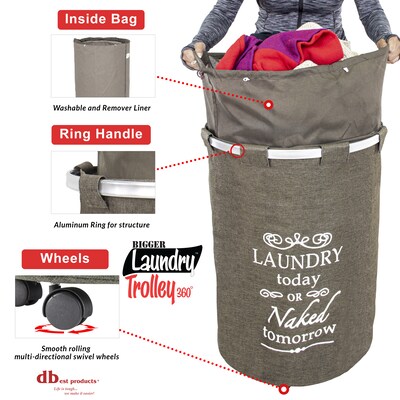 Dbest Bigger Laundry Trolley 360 Rolling Hamper Basket, Brown (01-905)