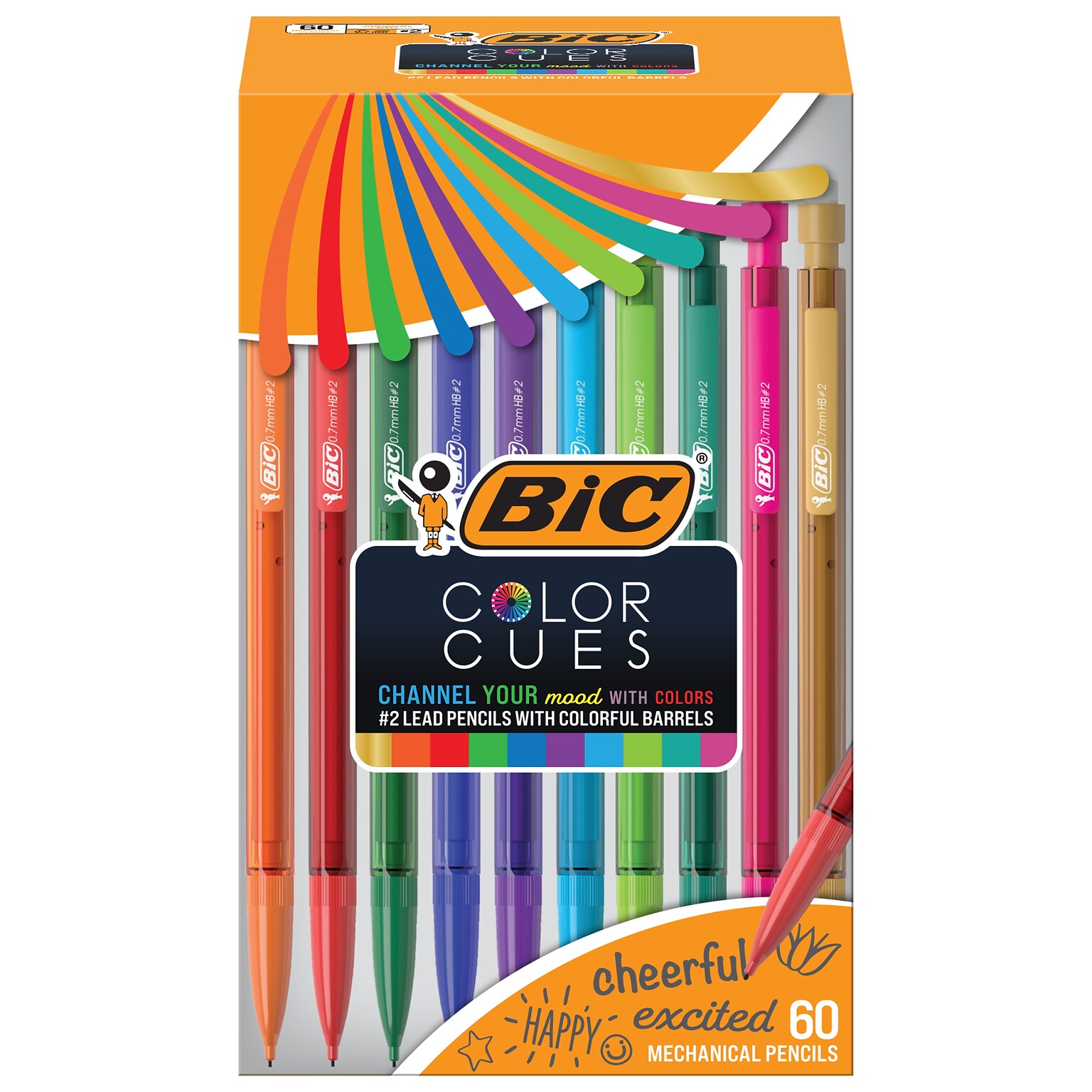 BIC Color Cues Mechanical Pencil, 0.7mm, #2 Medium Lead, 60/Box (MPUA60-AST)