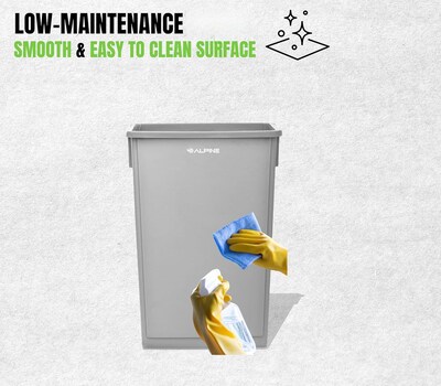 Alpine Industries Plastic Trash Can, 23 Gallon, Gray, 3/Pack (ALP477-GRY-3PK)