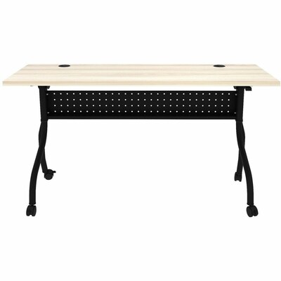 Lorell 60"W x 23.6"D Foldable Flip-Up Training Table, Melamine, With Wheels, Modern Elm/Black (LLR66376)
