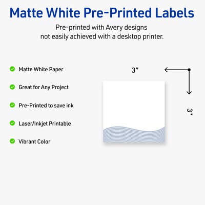 Avery Laser/Inkjet Square Multipurpose Labels, 3 x 3, White, 60/Pack (S00EV8)