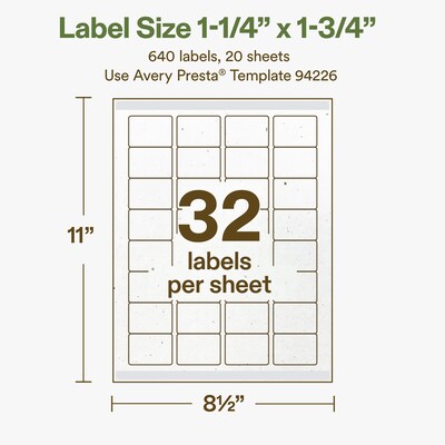 Avery Hemp Rectangle Laser/Inkjet Multipurpose Labels, 1-1/4" x 1-3/4", Off-White (640/Pack)