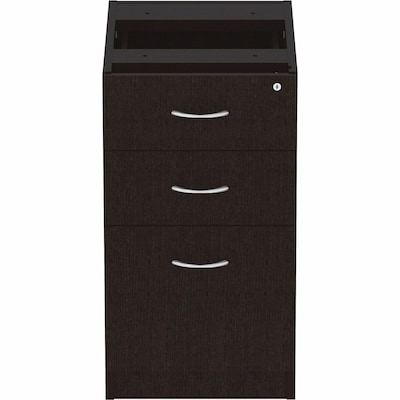 Lorell Essentials 3-Drawer Stationary Pedestal Cabinet, Letter/Legal Size, Lockable, 28.3H x 16W x 22D, Espresso/Silver Brush