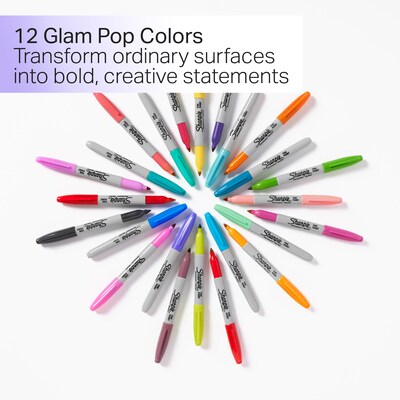 Sharpie Glam Pop Permanent Markers, Fine Tip, Assorted, 12/Pack (2185226)