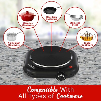Brentwood 1,100-Watt Cast-Iron Countertop Electric Single Burner, Black (TS-331BK)