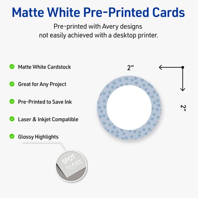 Avery Polka Dots Design Matte Blank Card, White, 120/Pack (S00-F8P)