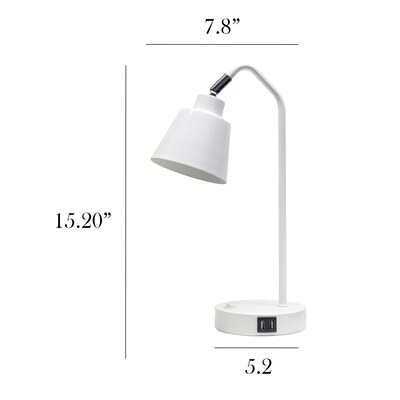 Simple Designs Sleek Essentials LED Desk Lamp, 16", with USB Ports, White (LD1071-WHT)