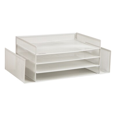 Mind Reader Metal Desktop Organizer Letter Tray, 16.75"L x 9.15"W x 6"H, White (4TSIDE2-WHT)