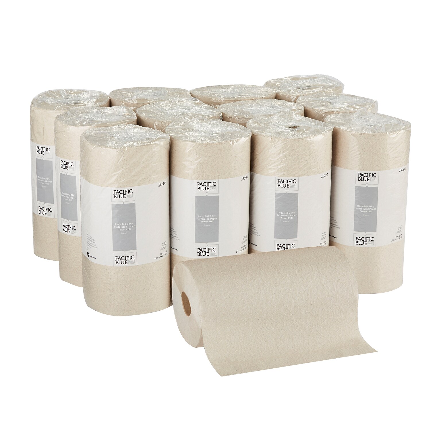 Pacific Blue Basic Paper Towels, 2-ply, 250 Sheets/Roll, 12 Rolls/Carton (28290)