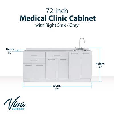 Viva Comfort 36.75H x 72W Exam Room Medical Cabinet With Sink, 6-Doors, 3-Drawers, Gray (ADIME902-BASE-72-RS-GRY-MK)