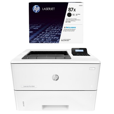 HP LaserJet Pro M501dn Black & White Print Only Laser Printer (J8H61A#BGJ) with 87X High Yield Toner Cartridge (CF287X)
