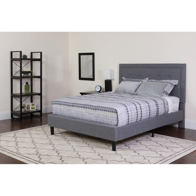 Flash Furniture Roxbury Tufted Upholstered Platform Bed in Light Gray Fabric with Memory Foam Mattress, Twin (SLBMF25)