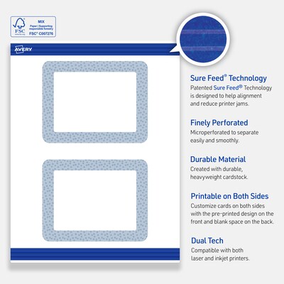 Avery Polka Dots Design Matte Blank Card, White, 20/Pack (S00-F8T)