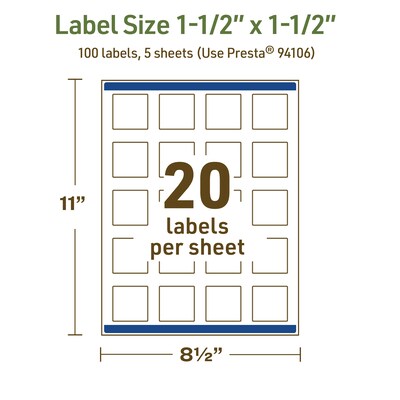 Avery Dissolvable Square Multipurpose Labels, 1.5" x 1.5", Off-white, 100/Pack (94106)