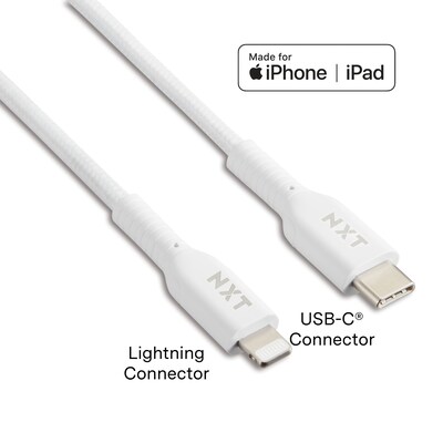 NXT Technologies™ 4 Ft. Braided USB-C to Lightning Cable for iPhone/iPad/iPod touch, White (NX60445)