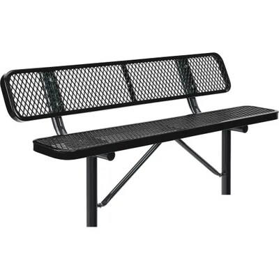 Global Industrial 6 Outdoor Steel Bench w/ Backrest, Expanded Metal, In Ground Mount, Black (277154