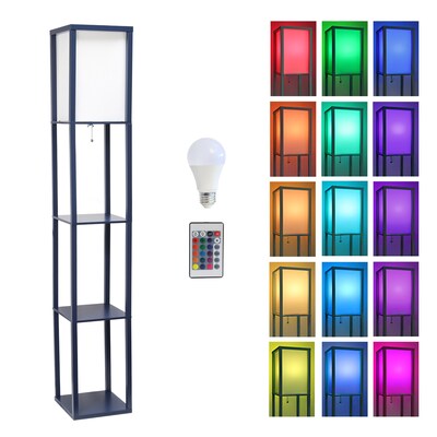 Simple Designs Etagere Organizer 62.5 Floor Lamp with Rectangular Shade, Navy Blue (LF1014-NAV-CCLB