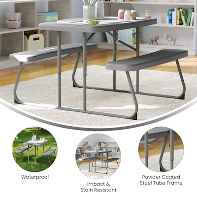 Flash Furniture Paige Rectangular Folding Kids Picnic Table and Benches, 32.625" x  37.5", Gray (RBEBB2432FD2GY)