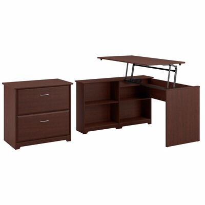 Bush Furniture Cabot 52W 3 Position Sit to Stand Corner Bookshelf Desk with Lateral File Cabinet, Harvest Cherry (CAB056HVC)