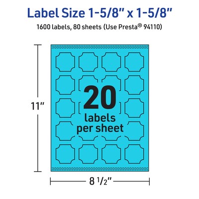 Avery Scalloped Decorative Edge Multipurpose Labels, 1-5/8" x 1-5/8", Bright Blue, 1600/Box (94110)
