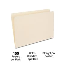 Quill Brand® File Folders, Straight Cut, Legal Size, Manila, 100/Box (760133)