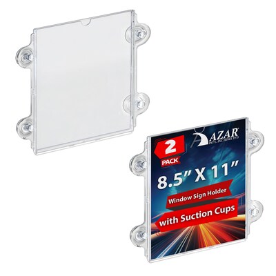 Azar  8.5 x 11 Window Sign Holder with Suction Cups, Vertical, Wall Mounted, Clear, Acrylic, 2/Pack (106614-2PK)