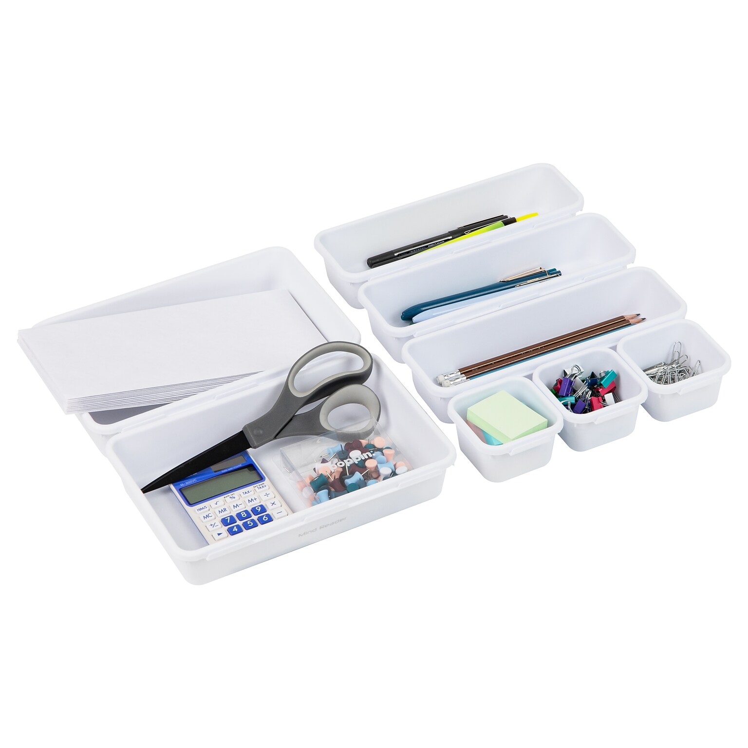 Mind Reader 8-Piece Plastic Drawer Organizer, White (8INTBOX-WHT)