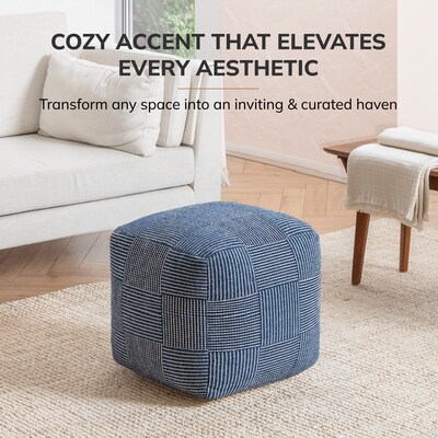 Anji Mountain Branford Ivory Sailor Blue Fabric Square Pouf Ottoman (AMBPF109-1818)