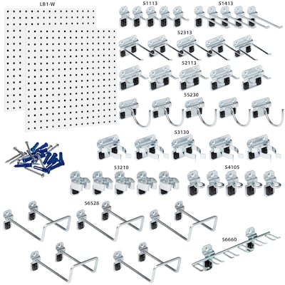 Triton Products Locboard Kit, (2) 24 x 24 x 9/16 Steel Square Hole Pegboards, 46 Assorted Hooks (