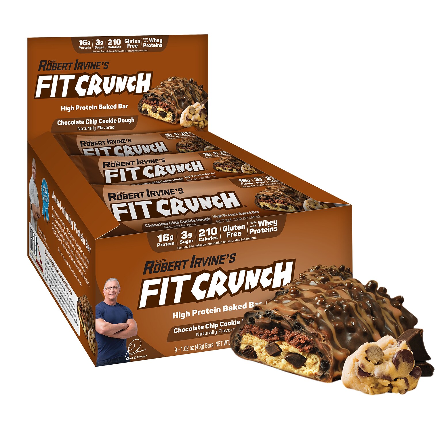 FitCrunch Gluten-Free Chocolate Chip Cookie Dough Protein Bar, 9 Bars/Box (FC203E)