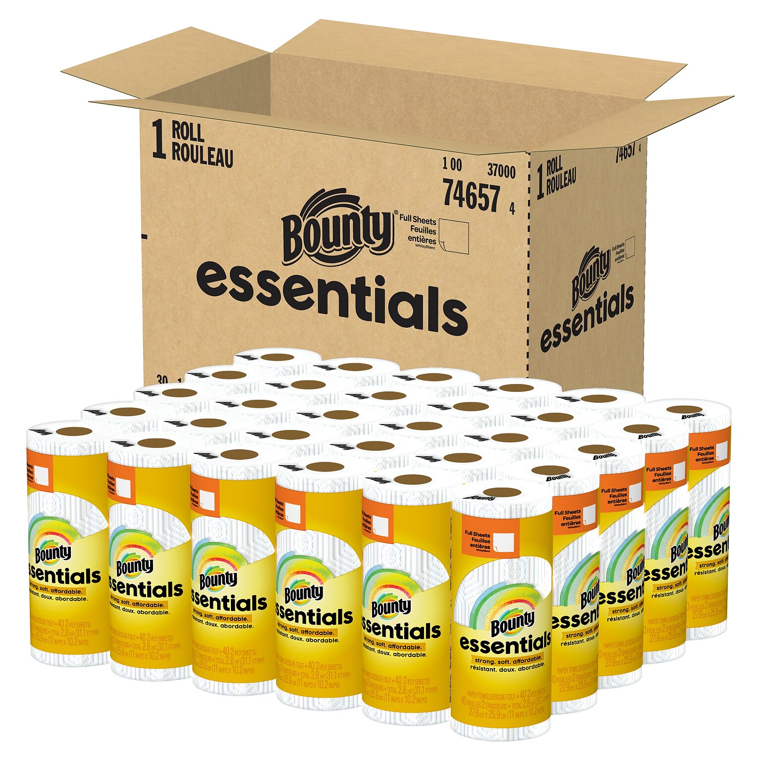 Bounty Essentials Full Sheet Paper Towels, 2-ply, 40 Sheets/Roll, 30 Rolls/Pack (74657)