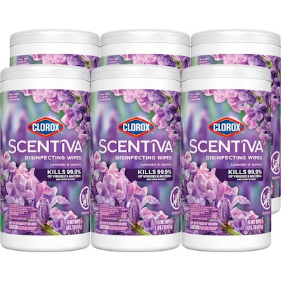 Clorox Scentiva Disinfecting Wipes, Tuscan Lavender & Jasmine Scent, 75 Wipes/Container, 6/Carton (6