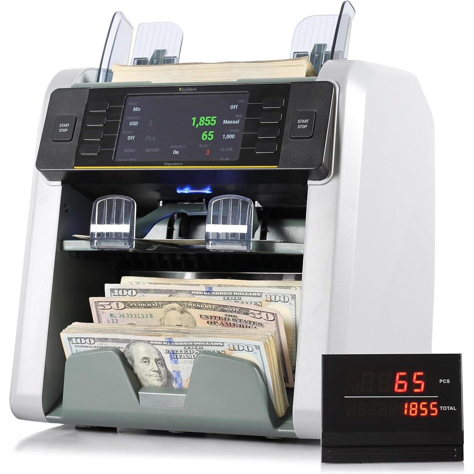 Kolibri Signature Bill Counter, 2 Compartments, Light Gray (SIGNATURE V2)