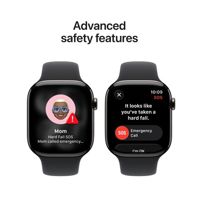 Apple Watch Series 11 GPS + Cellular Smartwatch, 46mm, Slate Titanium Case with Black Sport Band, Medium/Large (MFD24LW/A)