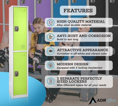 AdirOffice 72'' 2-Tier Green Storage Locker (629-202-GRN)