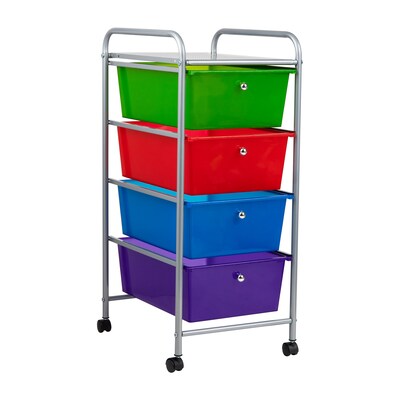 Mind Reader 4-Drawer Storage Utility Cart, Metal/Plastic, Multicolored (4DPTROLL-ASST)