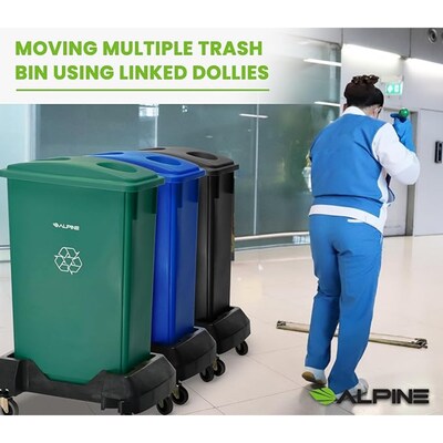 Alpine Industries Polypropylene Recycling Bin and Dolly, 69 Gallon, Blue, 3/Pack (ALP477-BLU-3PKD)