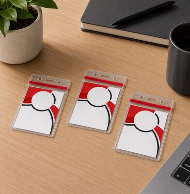Staples Vertical Sealable ID Badge Holders, 5" x 3", Clear Vinyl, Resealable Top for Secure Card Protection, 50/Pack