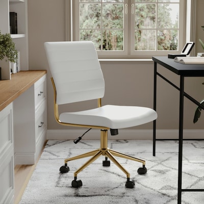 Martha Stewart Ivy Armless Faux Leather Swivel Office Chair, White/Polished Brass (CH2209211WHGLD)