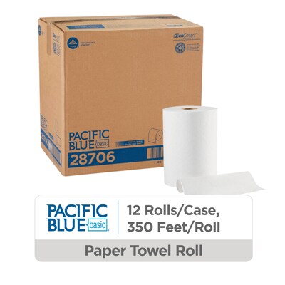 Pacific Blue Basic Recycled Hardwound Paper Towels, 1-ply, 350 ft./Roll, 12 Rolls/Carton (28706)