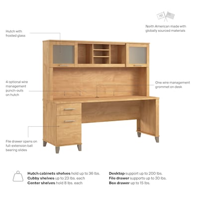 Bush Home Somerset 72"W Office Desk with Drawers and Hutch, Maple Cross (SET018MC)