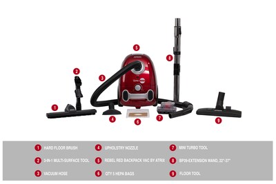 Atrix Rebel Red Canister Vacuum, Red (RBR2CV)