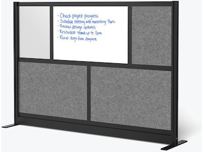Luxor Workflow Series 5-Panel Freestanding Modular Room Divider System Starter Wall with Whiteboard, 48"H x 70"W, Black/Gray