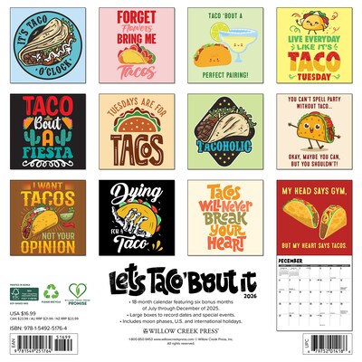 2026 Willow Creek Lets Taco About It 12 x 12 Monthly Wall Calendar (51764)