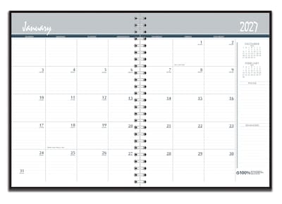 2027 House of Doolittle 8.5 x 11 Monthly Standard Planner, Faux Leather Cover, Black/Blue (26202-27)