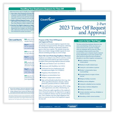 ComplyRight 2023 2-Part Time Off Request and Approval Form, Pack of 50 (A0030)