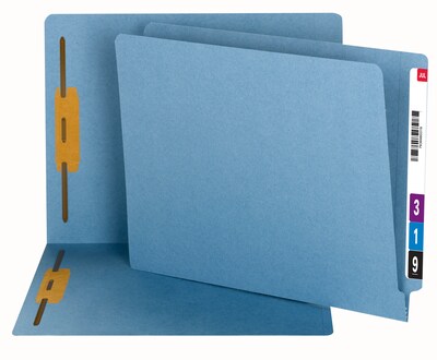 Smead 100% Recycled End Tab Fastener File Folder, Reinforced Straight-Cut Tab, 2 Fasteners, Blue (34